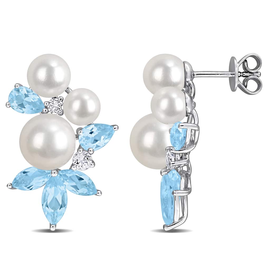 Miadora Cultured Freshwater Pearl and Gemstone Cluster Drop Earrings Sterling Silver