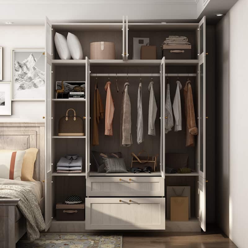 Modular Modern Glass Door Wardrobe:Storage Closet Solution Armoire