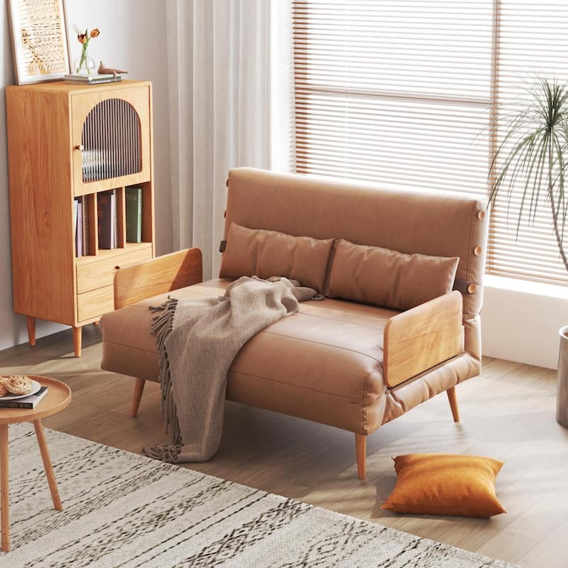 JASIWAY 43.3'' Upholstered Loveseat Sofa Bed, Beige