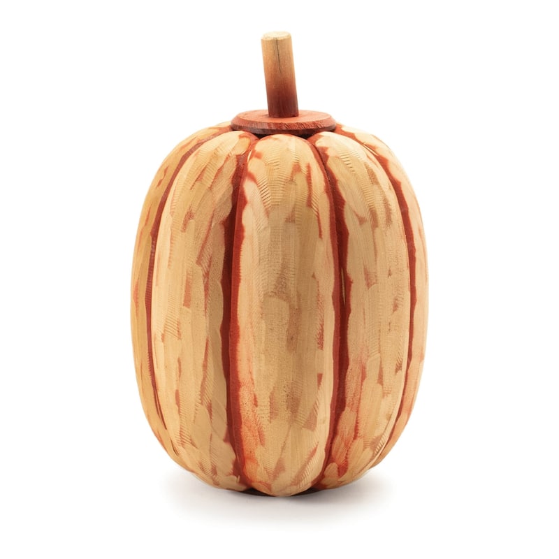 Textured Fir Wood Pumpkin Fall Harvest Decorations - 11.5" - Orange - Set of 2