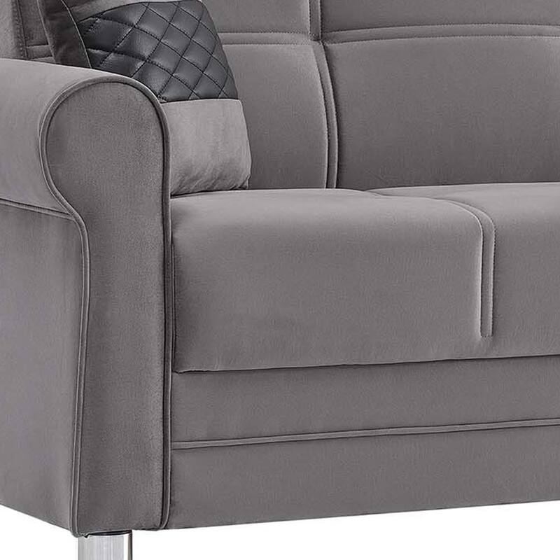 HomeRoots 89" Gray Microfiber Convertible Futon Sleeper Sofa And Toss Pillows With Storage