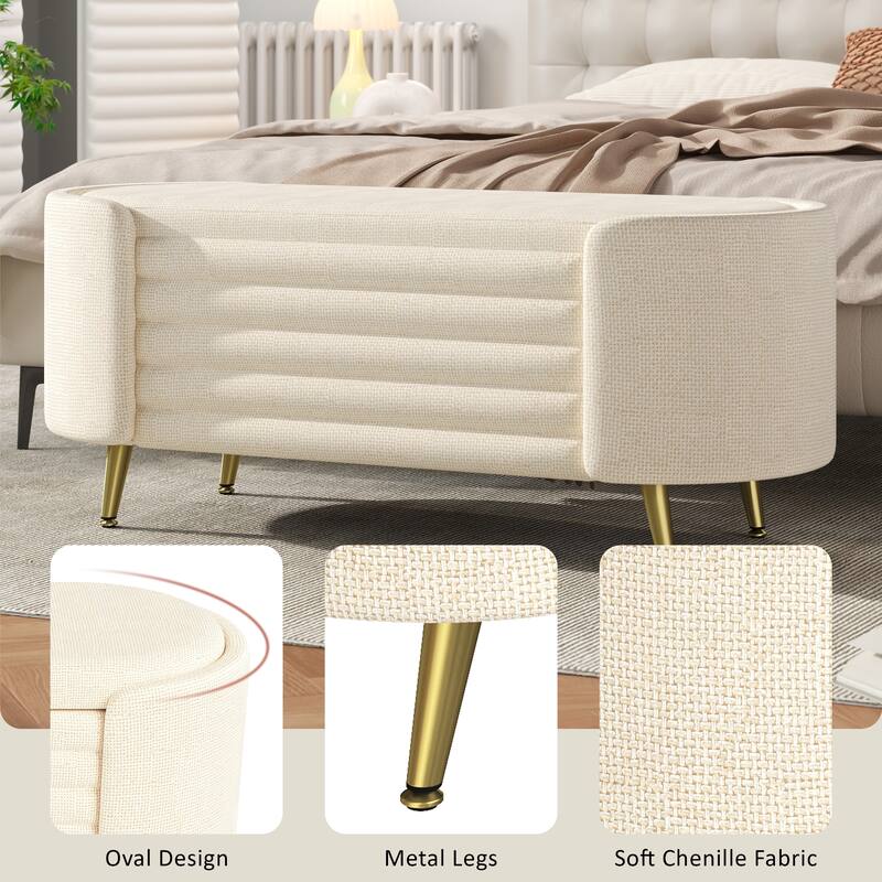 GDFStudio - Modern 44.9" Chenille Upholstered Storage Ottoman Bench
