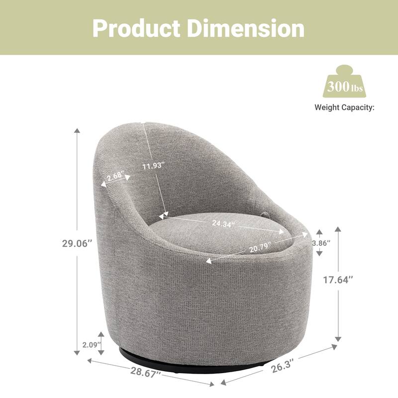 Modern Barrel Swivel Accent Chair - 360° Rotation & Hidden Storage Ottoman, Compact for Small Spaces