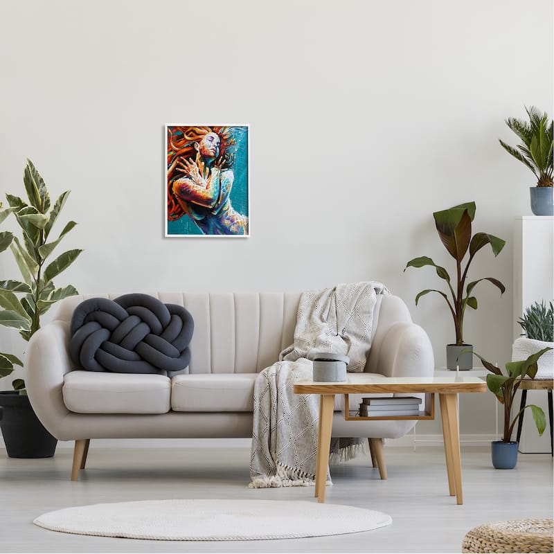 Stupell Beautiful Vivid Woman Underwater Swimming Flowing Hair Framed Wall Art - Blue