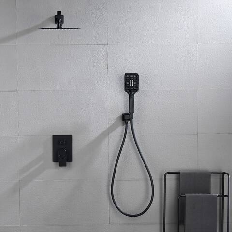 Wall Mount Shower System With 3-Sprayer Mode Handheld Shower And Pressure Balance Rough-in Valve,Matte Black