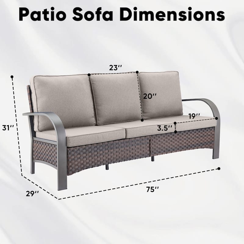 Outdoor 3 Seats Sofa with Ottoman, Club Chairs Furniture Set