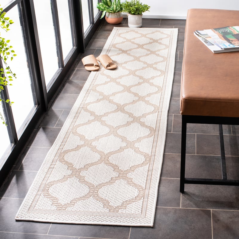 SAFAVIEH Bermuda Washable Edelt Indoor/ Outdoor Waterproof Rug - 2' x 8' Runner - Ivory/Beige