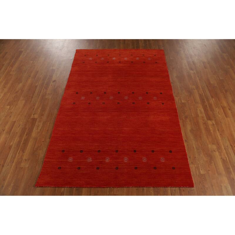 Orange Gabbeh Indian Area Rug Handmade Tribal Wool Carpet - 4'11" x 7'10"