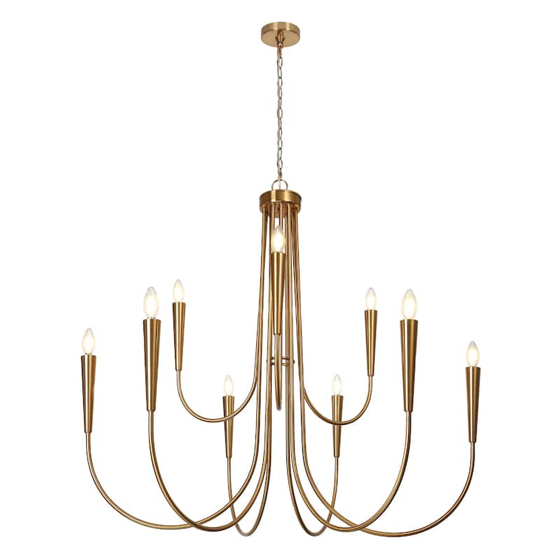Mid-Century Modern 9-Light Gold 41.3 IN Chandelier Classic Hanging Light for Living Dining Room - D41.3" x H40.1"