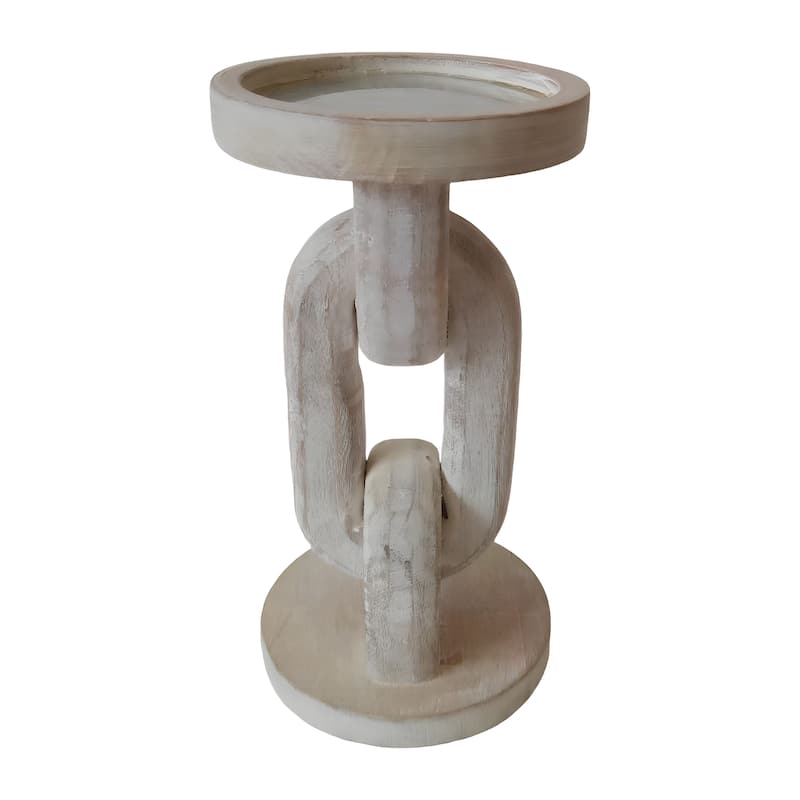 Sagebrook Home Wood, Chain Pillar Candle Holder, White, Cylinder, Solid Color - 4" x 4" x 8"