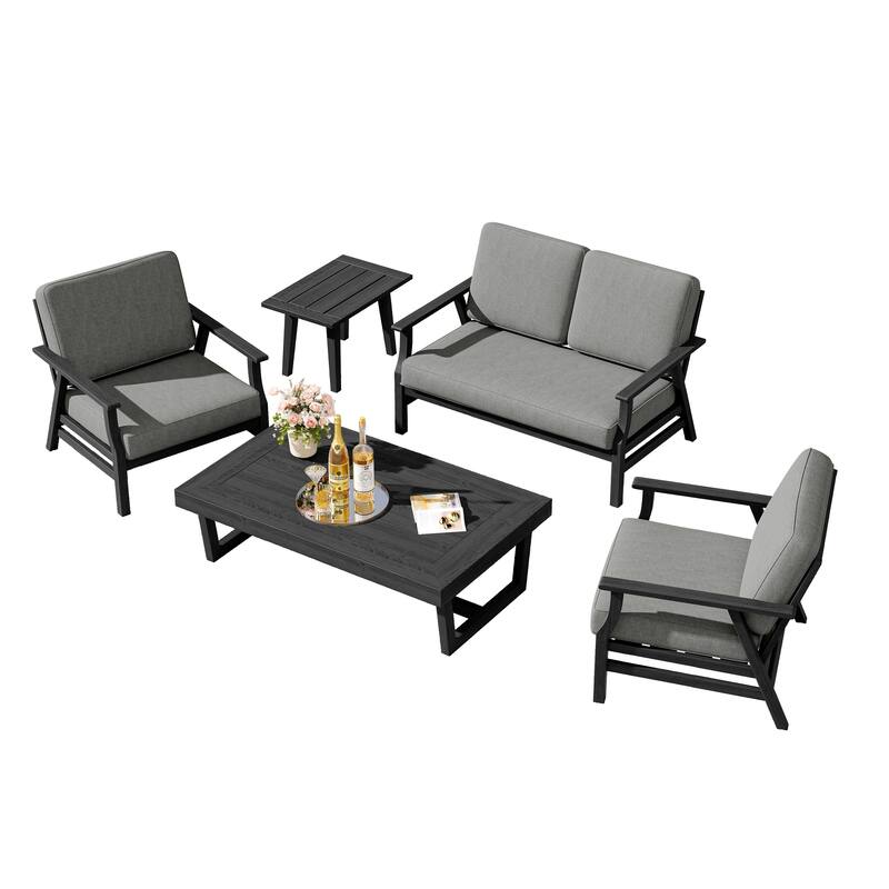 5-Piece Teak Outdoor Conversation Set with Tables.