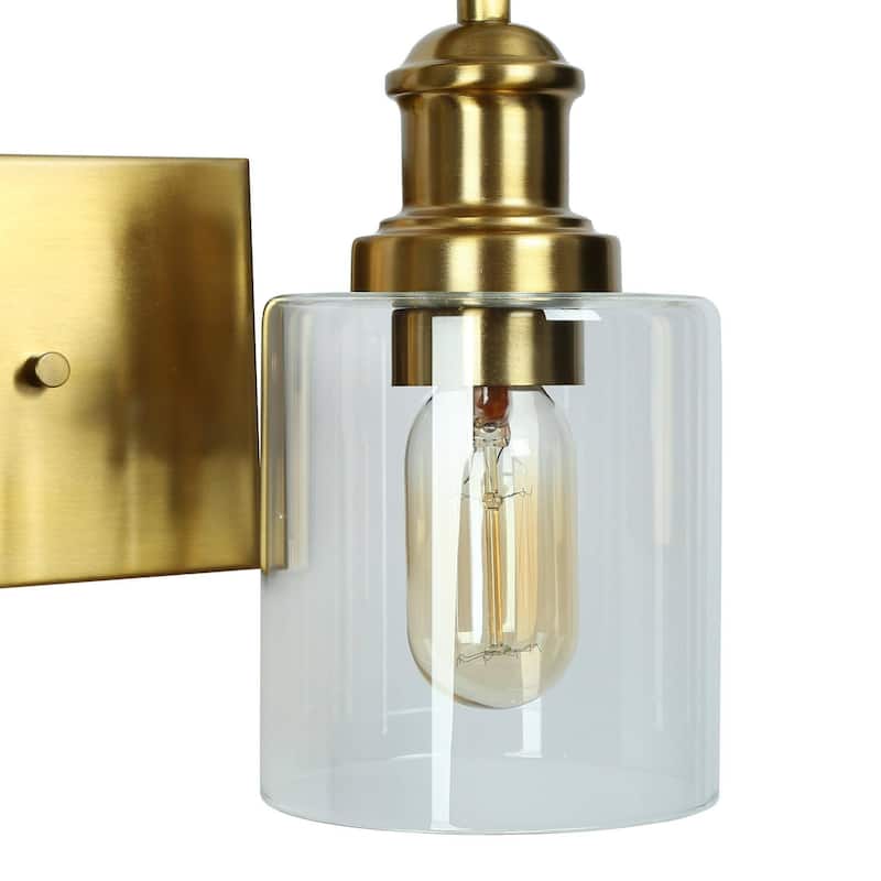 Oriva Modern 2-Light Gold Wall Sconce Cylinder Clear Glass Bathroom Vanity Light - Brushed Electroplated Copper - W14"xD6.5"xH9"