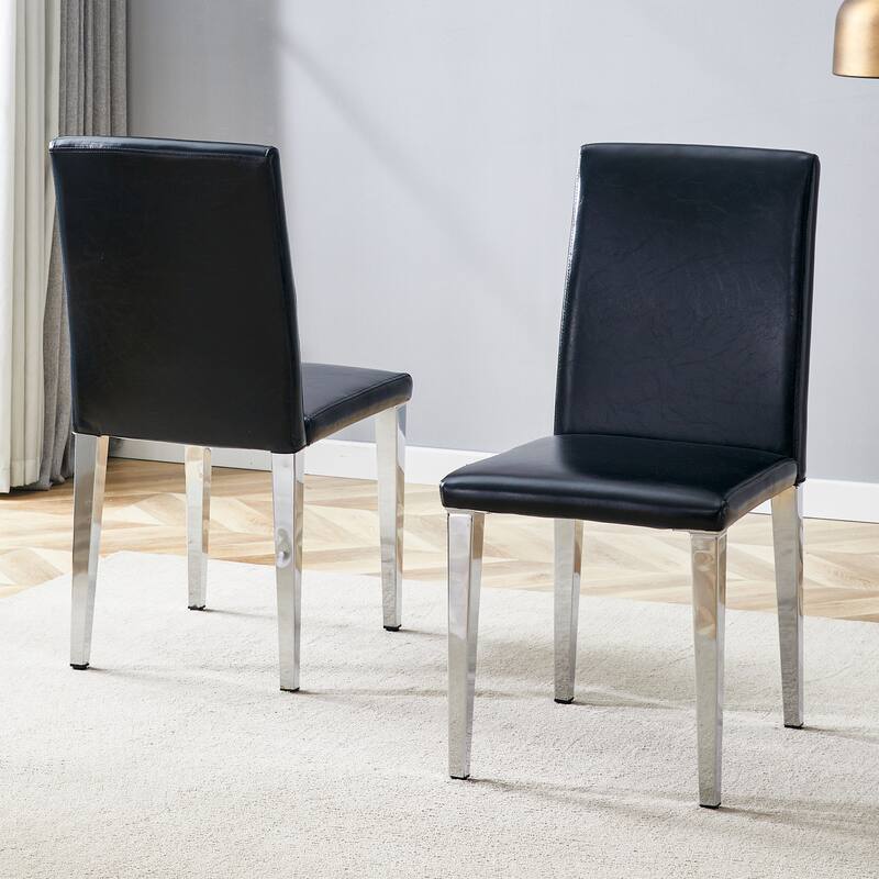 Simple 2 Piece PU Dining Chair with Cushions, Metal Legs, Non Slip Pads for Dining Room Kitchen Bedroom Living Room