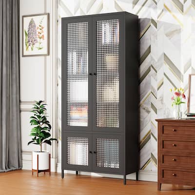 5 Shelves Cabinet Bookcase Freestanding Cabinet for Home Office,Large Metal Storage Cabinet Display Cabinet with 4 Glass Doors
