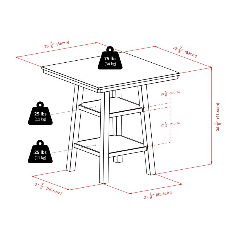5-Pc High Table with V-Back Counter Stools, Walnut