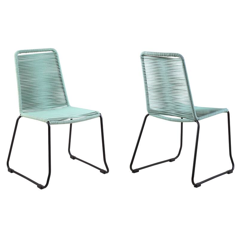 Shasta Metal and Rope Outdoor Patio Stackable Dining Chairs - Set of 2