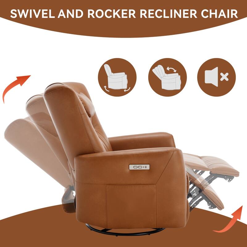 Beige Power Recliner with Swivel, Rocking Motion & Lumbar Pillow