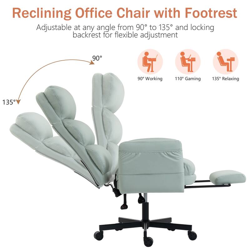 Cross-legged Office Chair with Flip-up Arms and Headrest, High-Back Ergonomic Executive Chair with Footrest and Side Pockets