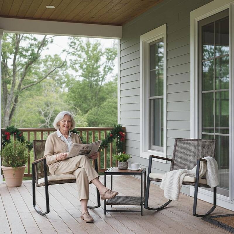 Made4Home Vianna 3-Piece Solid Acacia Wood Patio Rocking Set