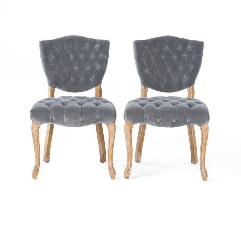 Bates Tufted Grey Fabric Dining Chairs (Set of 2)
