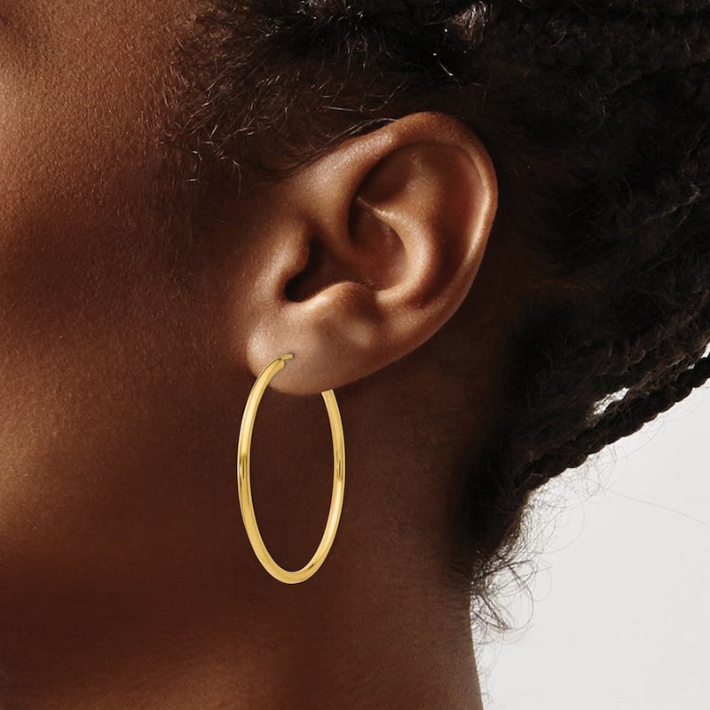 Curata 14k Yellow Polished tube 2x38mm Round Endless Hoop Earrings