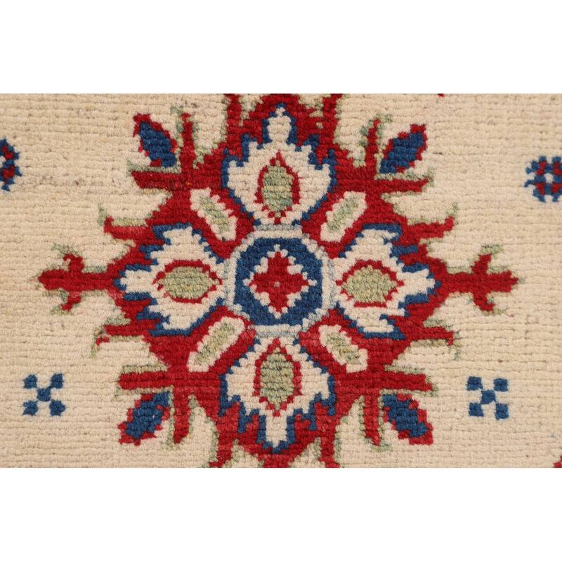 Beige / Ivory Geometric Kazak Accent Rug Hand-Knotted Wool Carpet - 2'9" x 3'10"
