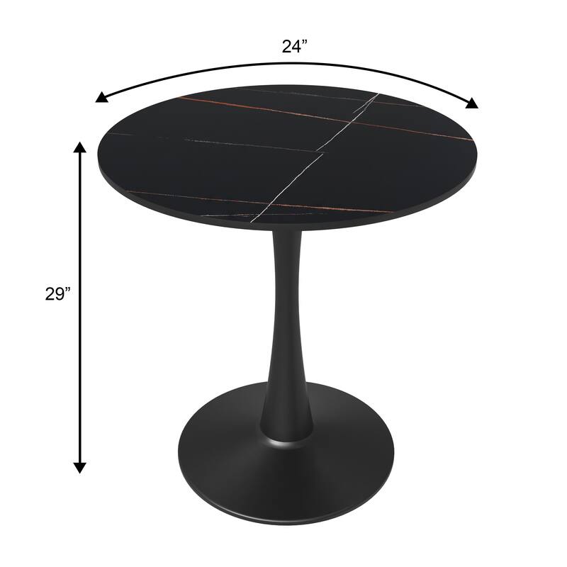 Bristol 24" Round Minimalist Dining Table for 4, Sintered Stone Top & Black Iron Pedestal Base for Kitchen & Dining Room