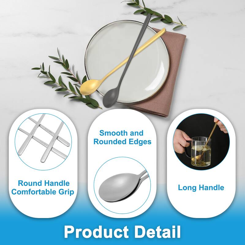 Long Handle Iced Tea Spoon, 4 Pcs 8" Stainless Steel Long Spoons
