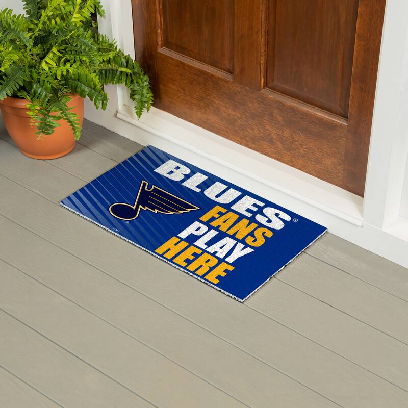 28 in. x 16 in. St Louis Blues "Fans Play Here" PVC Door Mat