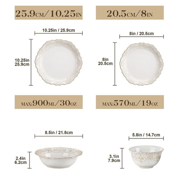 MALACASA GISELLE 16-Piece Stoneware Dinnerware Set, Service for 4
