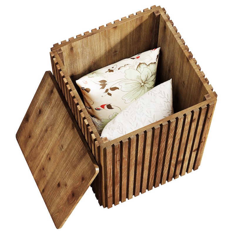 Solid Wood End Table, Fluted Side Table with Storage and Removable Lid - 18.9" D x 18.9" W x 24.21" H