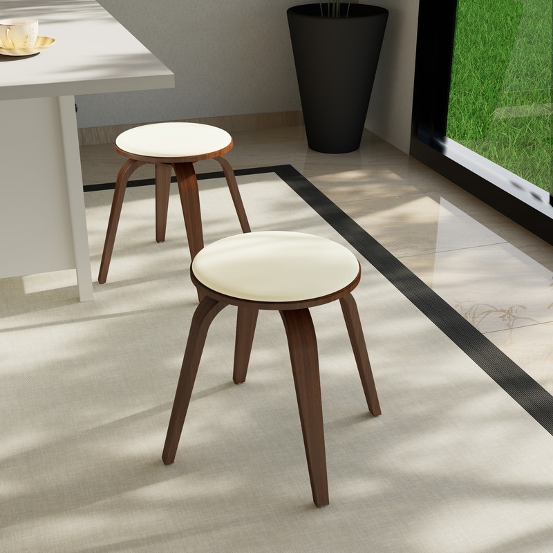 Pelya Minimalist Modern Round Counter Stool with Leather Seat & Poplar Wood Frame 360° Swivel Kitchen Bar Stool