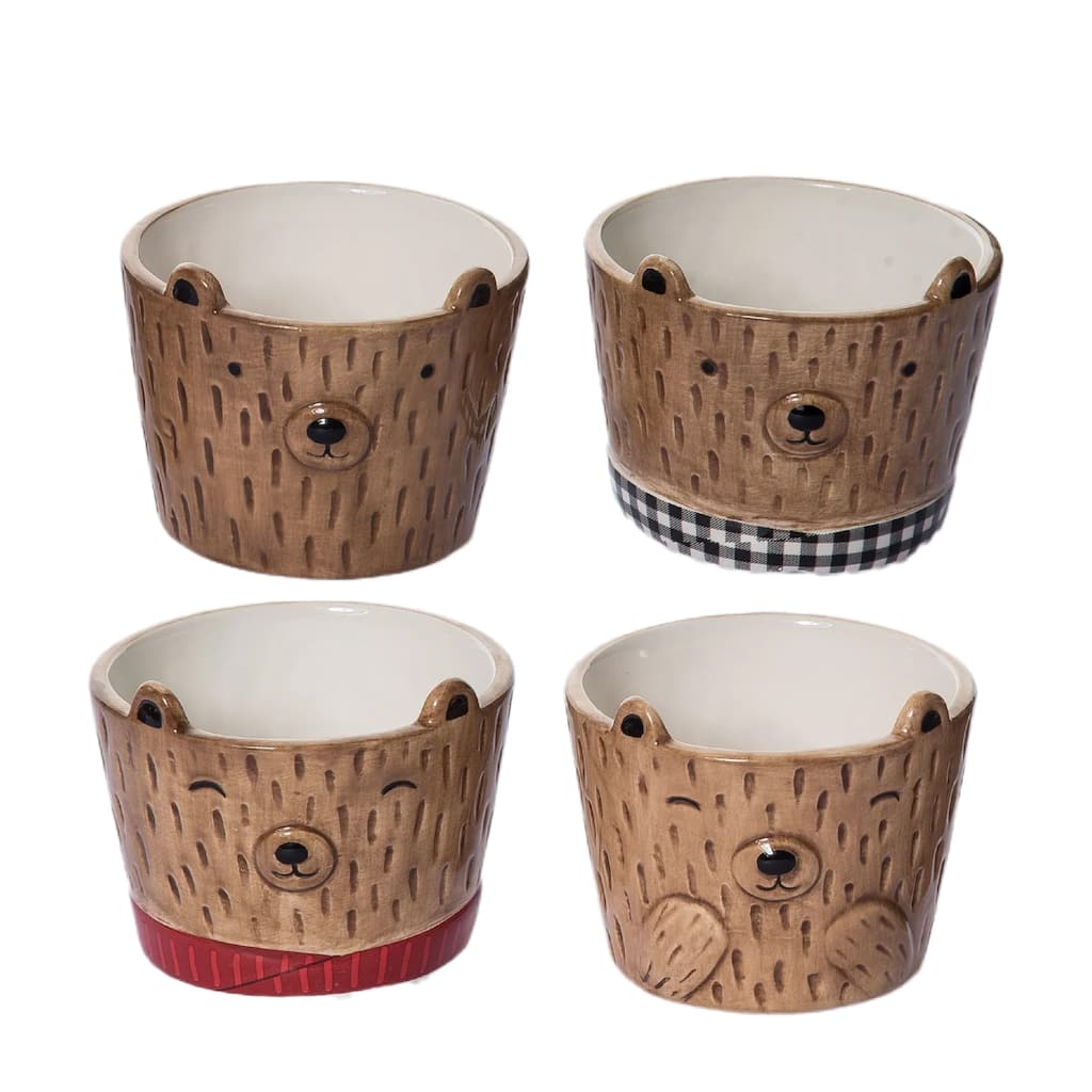 Transpac Ceramic Holiday Lodge Bear Ramekin Set of 4 Christmas Home Decorations
