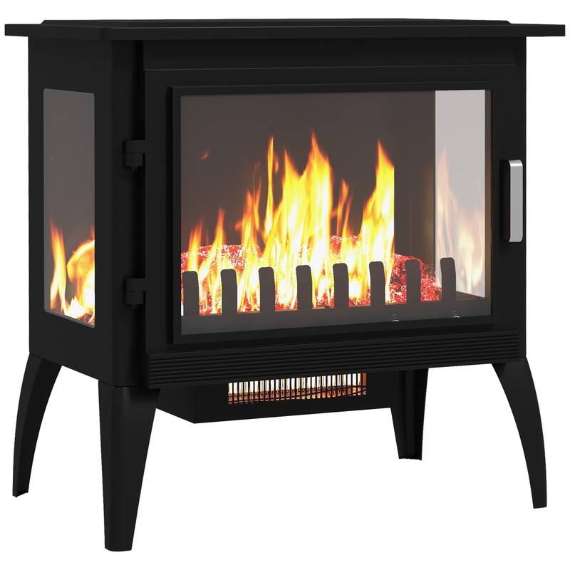 HOMCOM 24" Electric Fireplace Stove, Freestanding Infrared Fireplace Heater with Realistic Flame, Adjustable Temperature