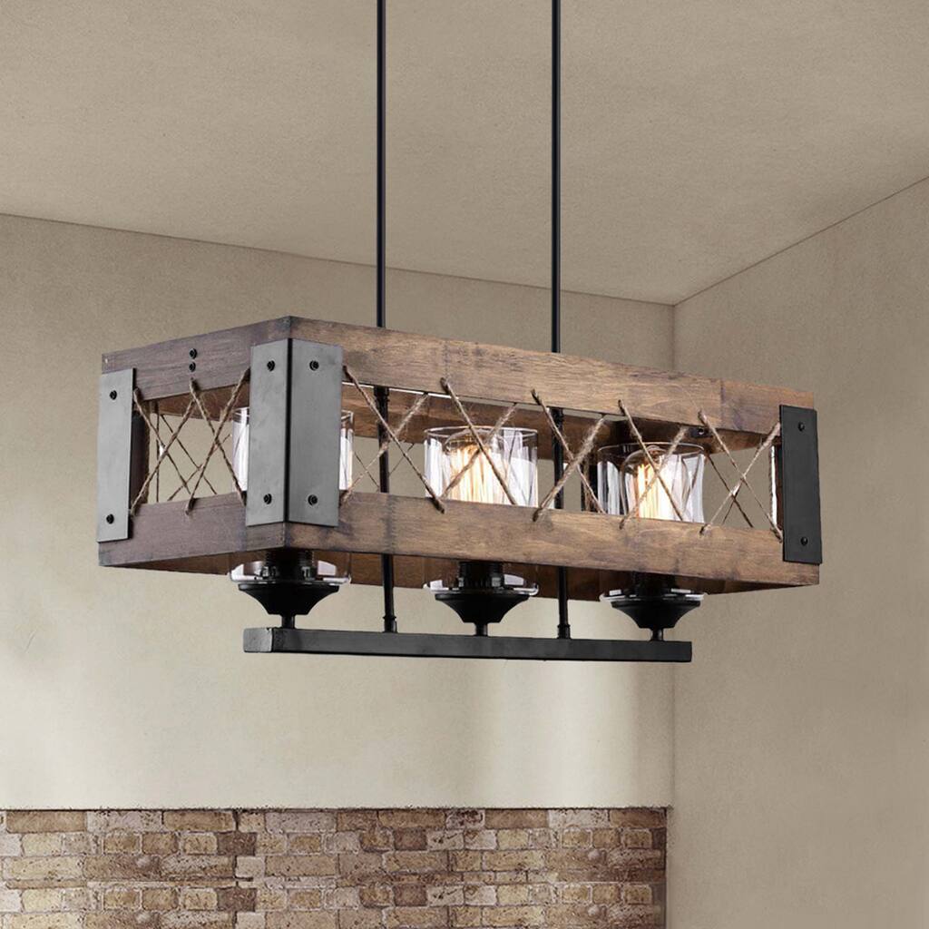 3 - Light Mid-Century Modern Farmhouse Kitchen Island Linear Pendant