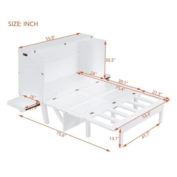 dimension image slide 0 of 4, Full Murphy Bed with USB Port and removable Shelves on Each Side
