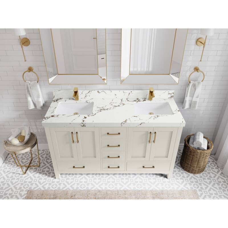 Willow Collections 60 in. W x 22 in. D Malibu Double Sink Bathroom Vanity with Countertop - 2" Viola Brown - Finegrain