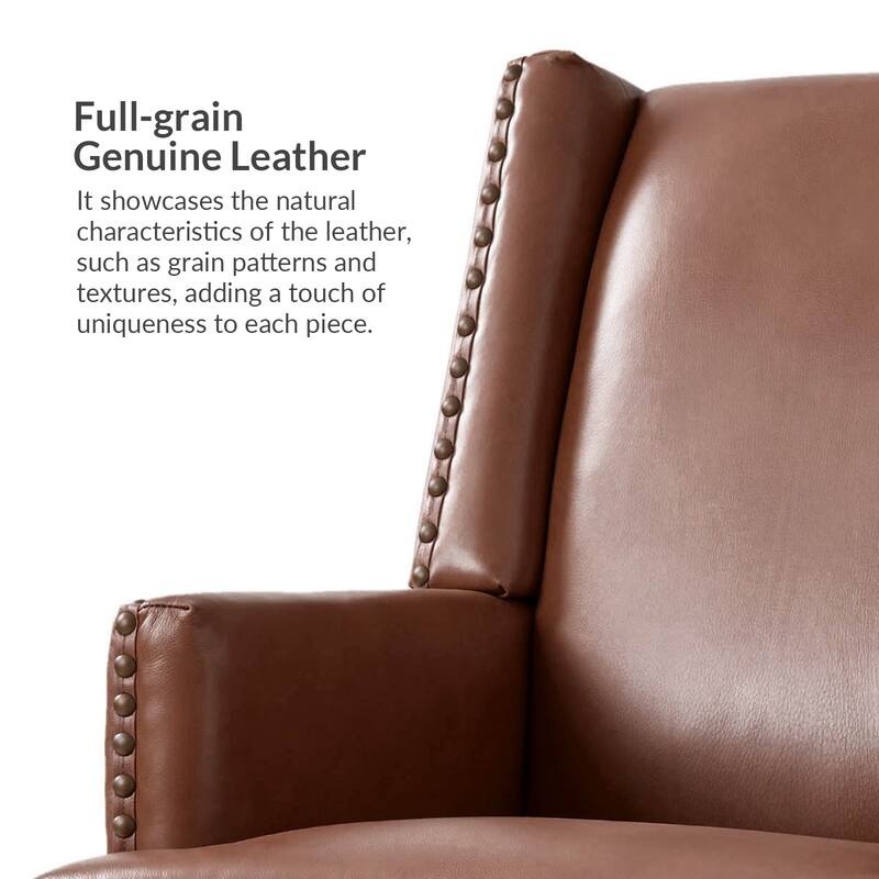 Lourdes Genuine Leather Armchair with Solid Wood Frame and Removable Seat Cushion Set of 2 by HULALA HOME