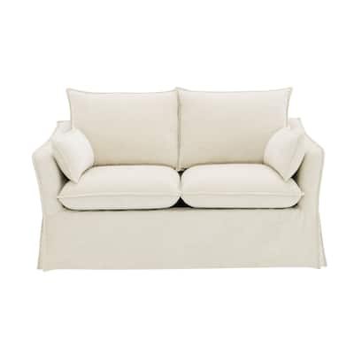 Beige Linen Loveseat W/2 Pillows