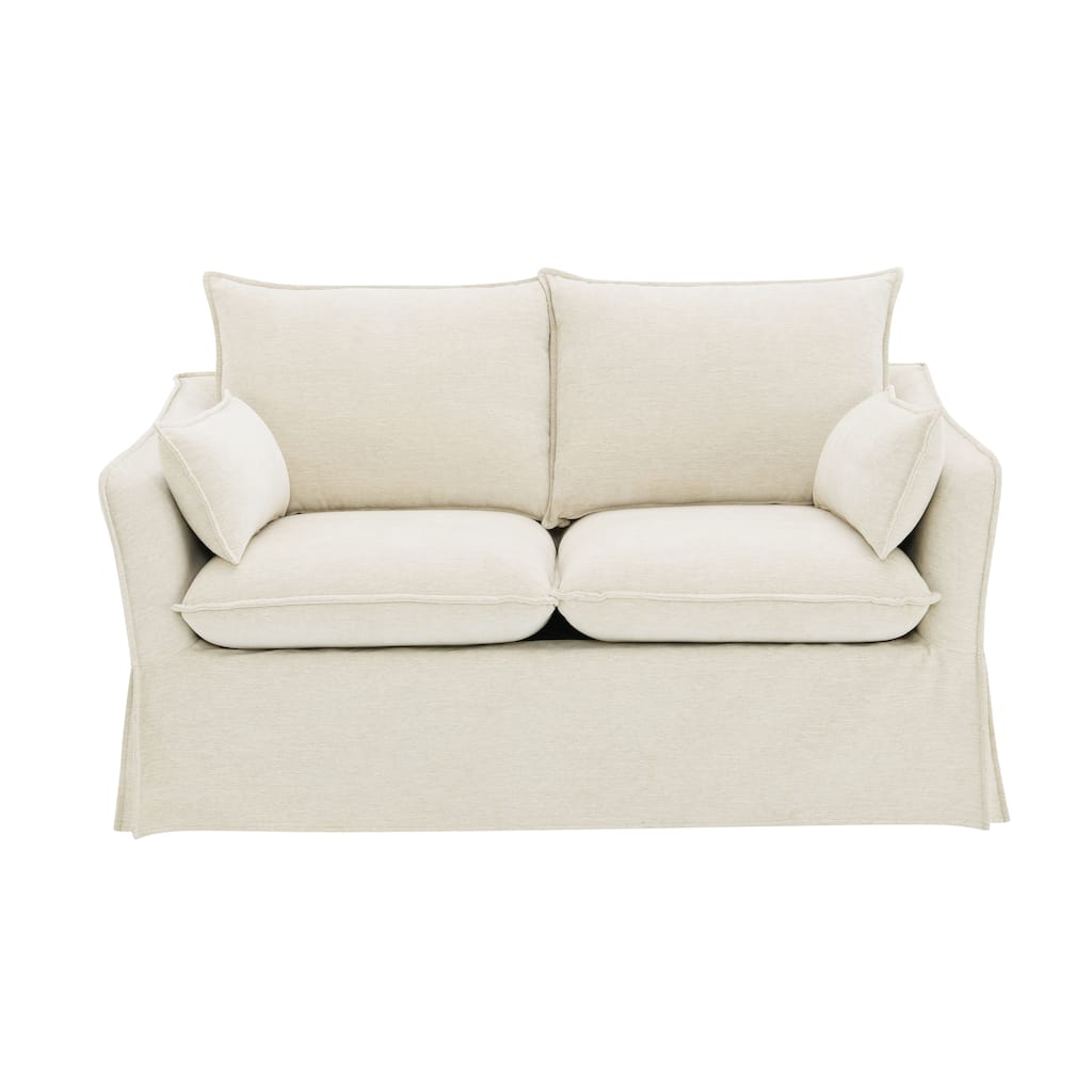 Beige Linen Loveseat W/2 Pillows
