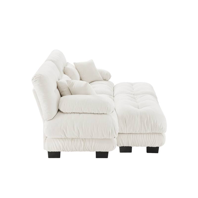 94.4" Chenille Cloud Sleeper Sofa with 2 Ottomans & Pillows