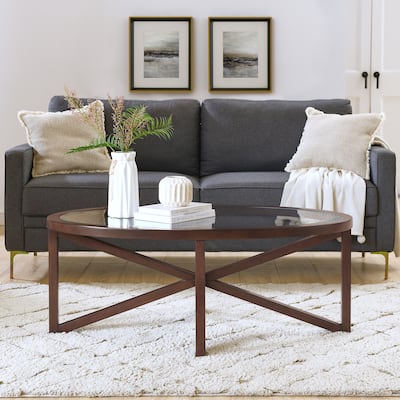 Modern Simple Glass Coffee Table, Tempered Glass Coffee Table with Solid Wood Base, for Living Room Study Terrace