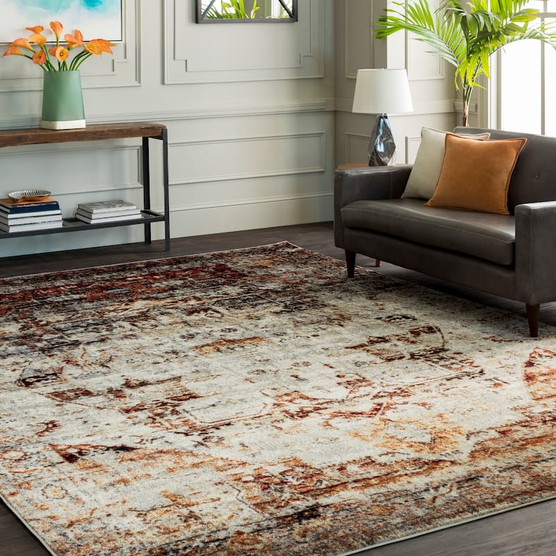 Emery Red & Grey Faded Vintage Medallion Area Rug - 7'10" x 10'6" - 7'10" x 10'6" - Dark Red