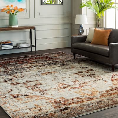 Emery Red & Grey Faded Vintage Medallion Area Rug - 7'10" x 10'6"