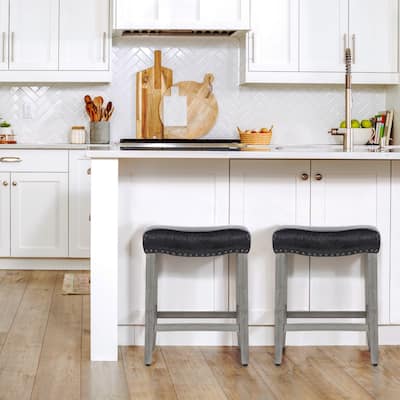 Jameson Upholstered Polyester Gray 24 Inch Counter Stool (Set Of 2)