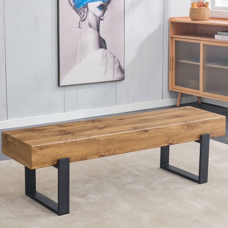 Rossetta 59" Sleek Modern Industrial Design Versatile Multi-Scenario Use Indoor Bench - Natural Wood Wash