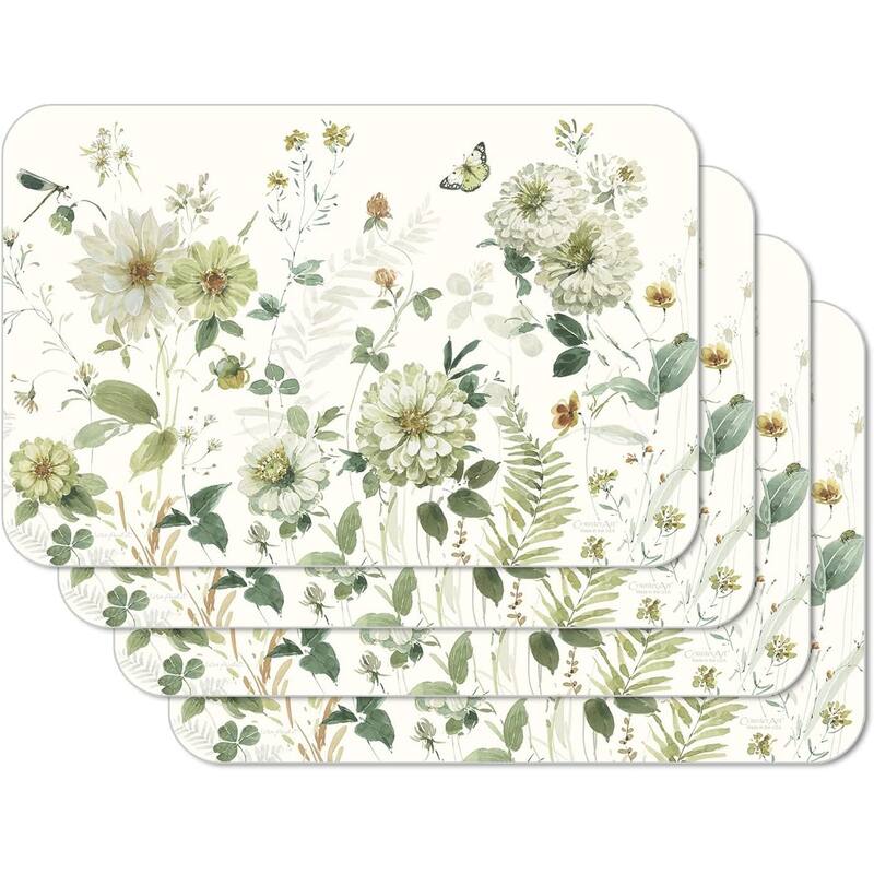 Green Fields 4 Pack Reversible Easy Care Flexible Plastic Placemats Made in The USA BPA Free PVC Free Easily Wipes Clean - multi - Set of 4