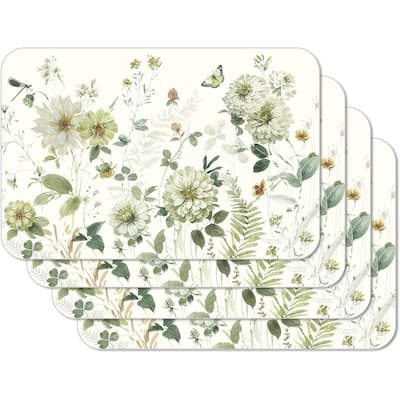 Green Fields 4 Pack Reversible Easy Care Flexible Plastic Placemats Made in The USA BPA Free PVC Free Easily Wipes Clean