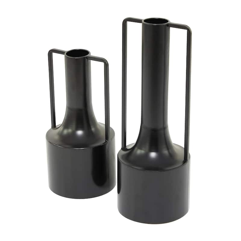 Metal Vase with Handles - Set of 2 Black - Roche River Decor - 6"W x 6"L x 16"H