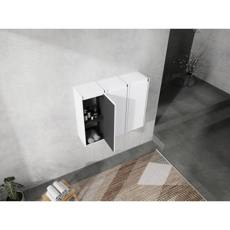 12" Bathroom Side Cabinet, 3-Soft Close Doors, Float Mounting Design - White